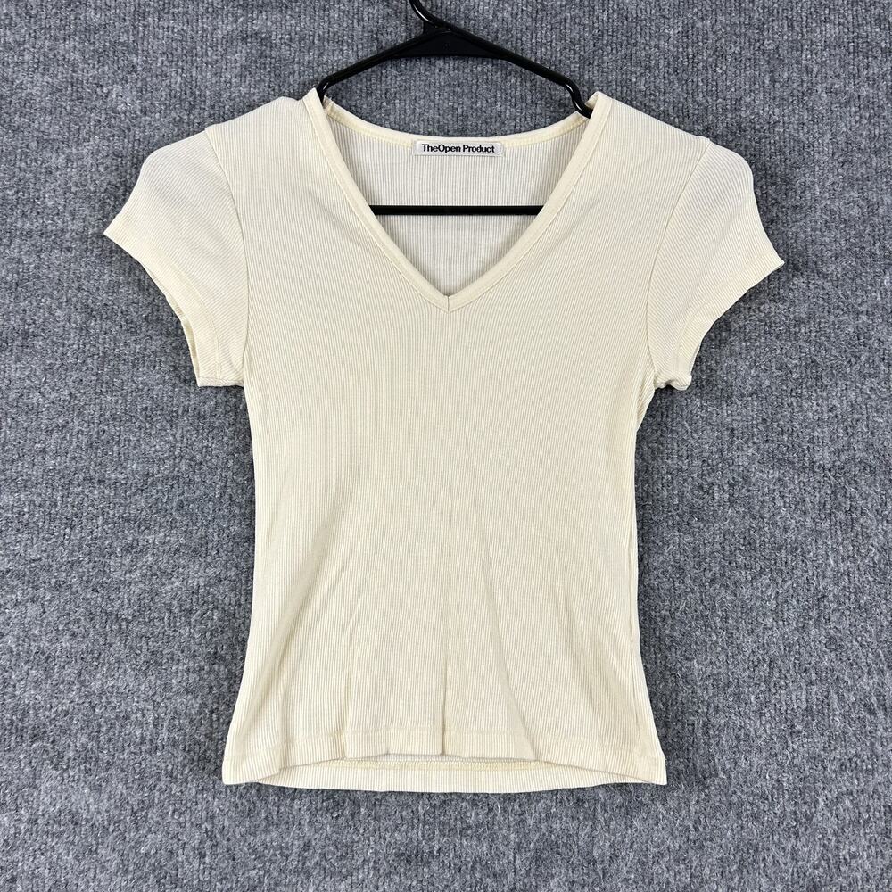 Open YY The Open Product Top 3 White Ribbed V Neck 3 Graphic Streetwear Tee